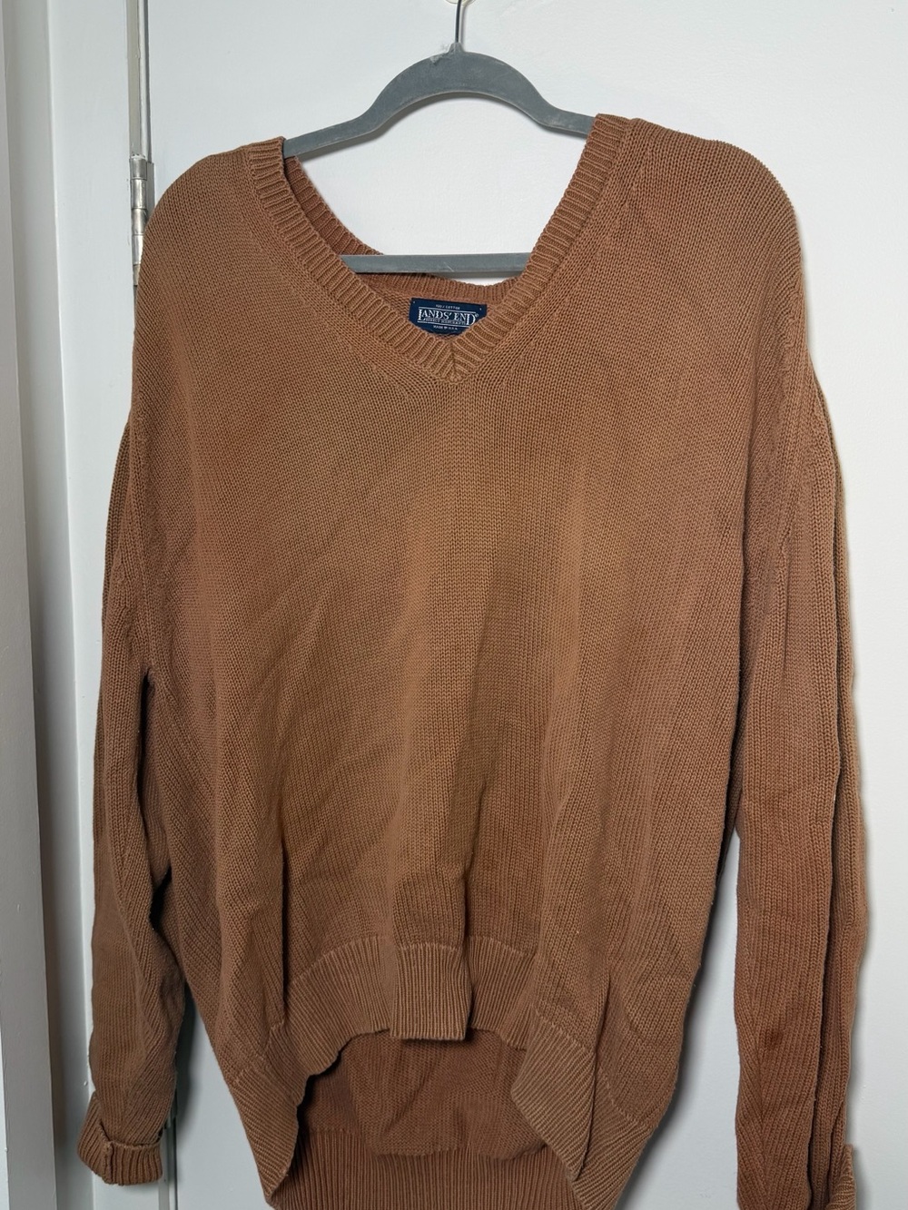Lands' End Men's V-Neck Sweater in Warm Camel Brown